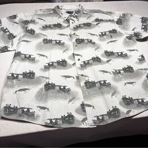 Woolrich Shirt Men's 2XL Taupe Fishing Lures Print Button Up